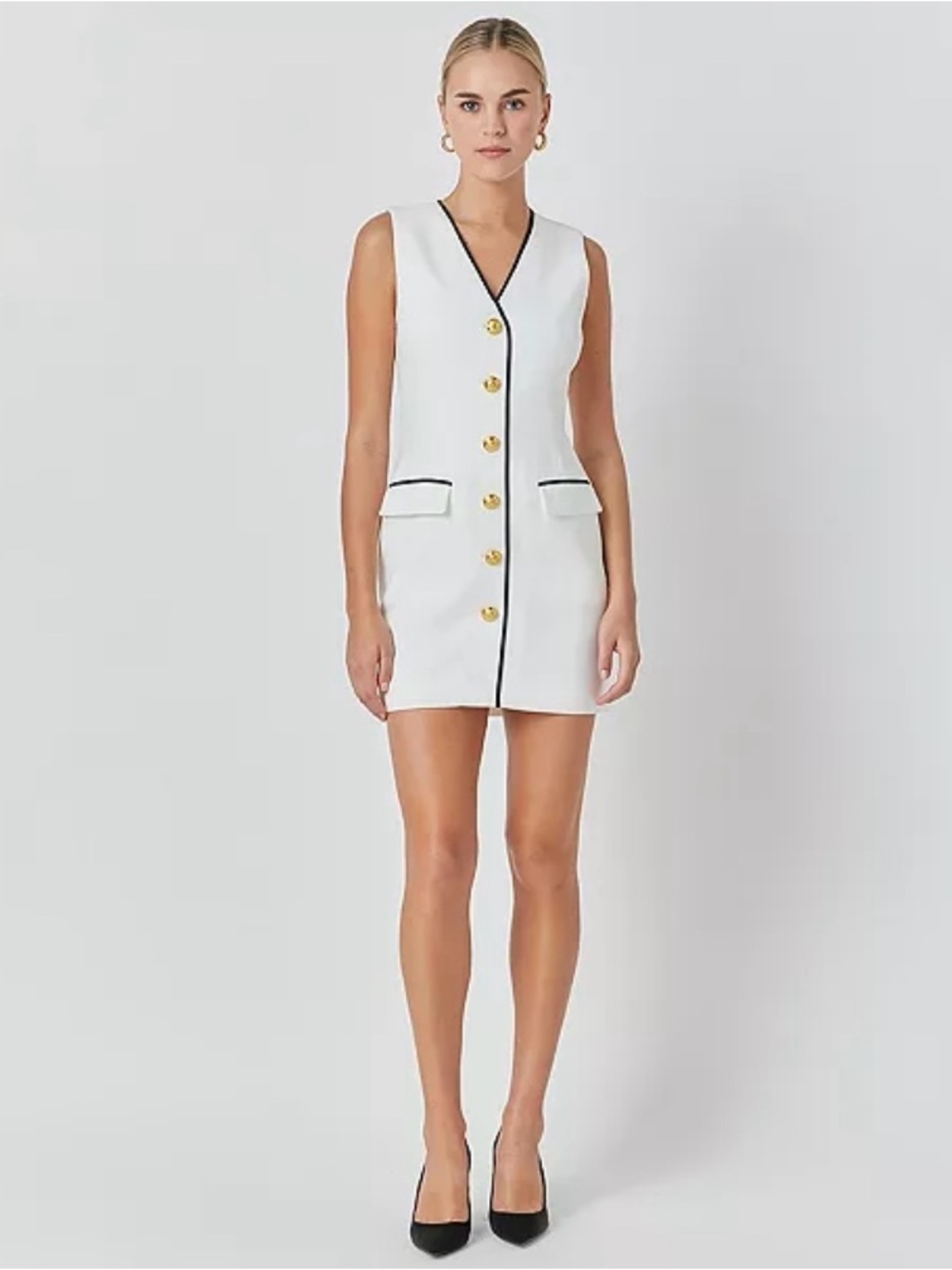 Endless Rose White Black Contrast Trim Sleeveless Blazer Sheath Dress M NWT